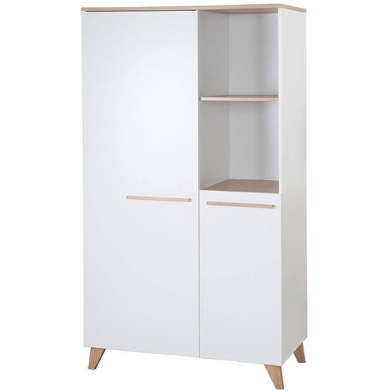 Armoire 2 Portes Battantes 2 Niches Leon Blanc - Chêne Othello