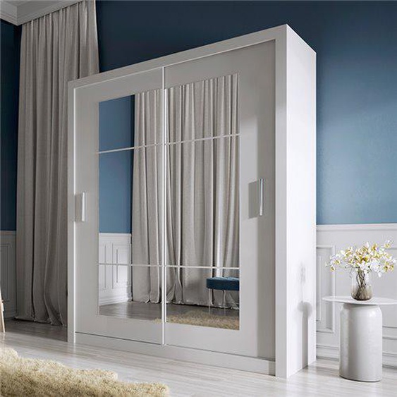 Armoire 2 portes coulissantes avec miroir IDEA - couleur blanc - .fr