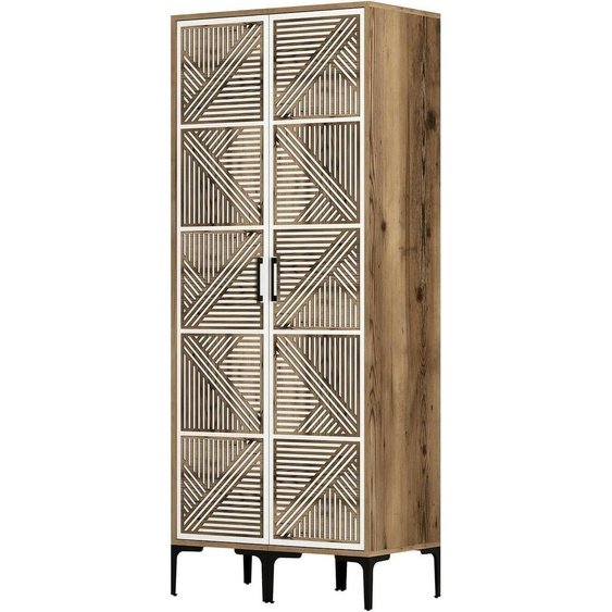 Armoire 2 portes Dbonanse, Meuble de chambre à coucher, Armoire, Penderie, 80x201h48 cm, Noyer et blanc