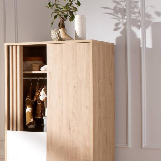 Armoire 2 Portes Et 1 Niche Avec Claustra En Bois Décor Chêne Suave Blanc/marron