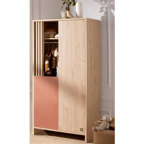 Armoire 2 Portes Et 1 Niche Avec Claustra En Bois Décor Chêne Suave Rouge/marron