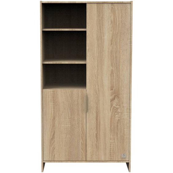 Armoire 2 Portes Et 3 Niches Avec Poignées Dorées Décor Chêne Doré Marron