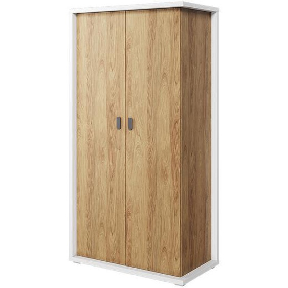MASSI - Armoire 2 portes blanc et chêne hickory pour chambre enfant - Panneaux stratifiés