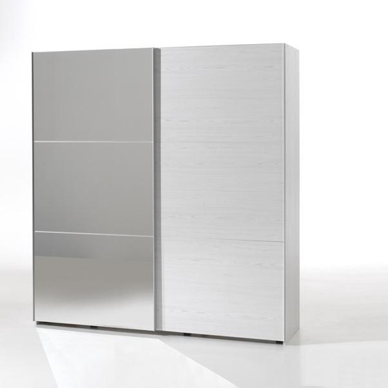 Armoire 200 cm pour chambre avec 2 portes coulissantes dont une avec miroir, collection OLVENA, blanc effet bois