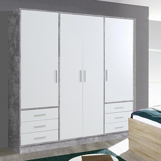 Armoire 206,5 cm, aspect béton blanc, armoire de chambre