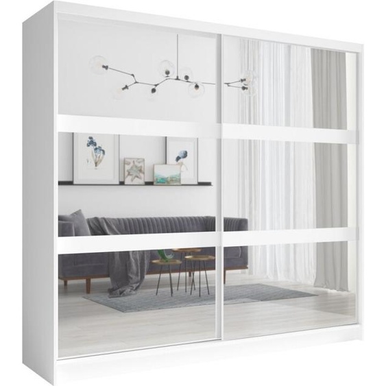 Armoire 230 cm avec 2 portes coulissantes et miroir - blanc - Collection NOFI