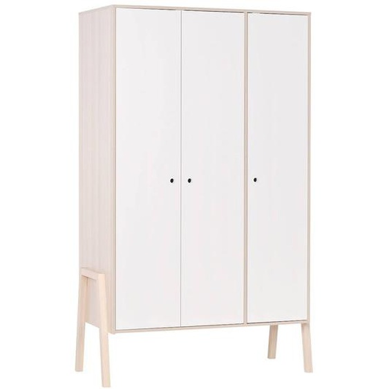 Armoire 3 Portes, 5 Étagères Et Spot Décor Bois Acacia Et Blanc