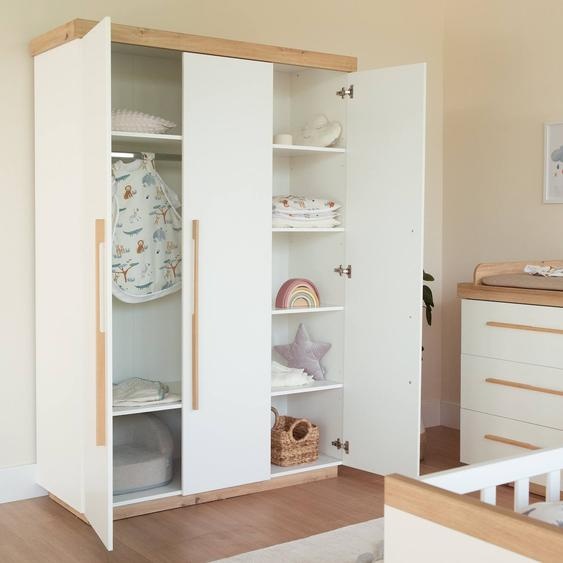 Armoire 3 Portes À Fermeture Douce Lumo Blanc - Chêne Artisan