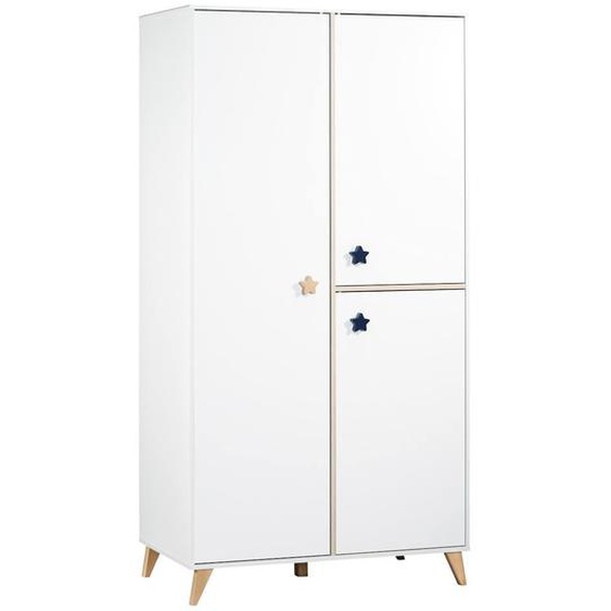 Armoire 3 Portes Bébé Boutons Étoile Blanc