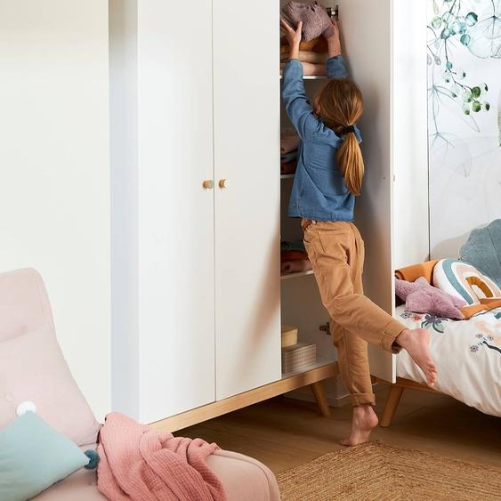 Armoire 3 portes CONFETTI blanc/bois