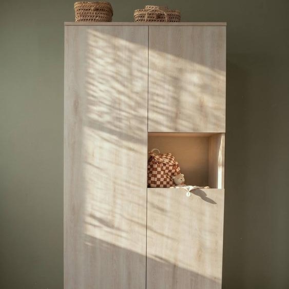 Armoire 3 Portes Et Une Niche Sur Pieds - Décor Bois Hêtre Cendré - Opaline Beige
