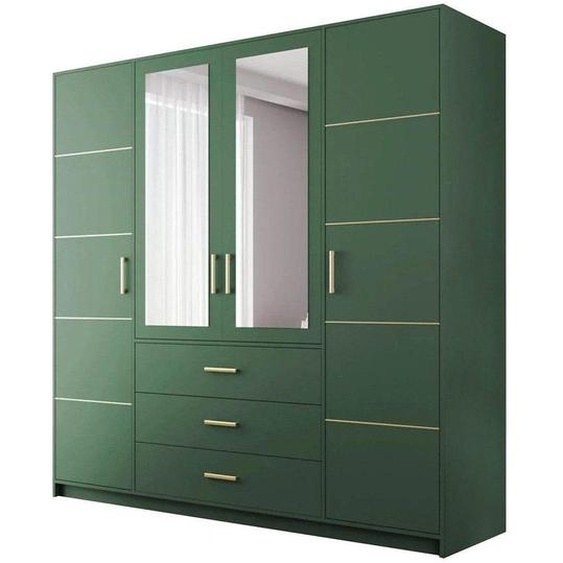 Armoire 4 portes BALI D4, armoire avec miroir, buffet 3 tiroirs (vert)