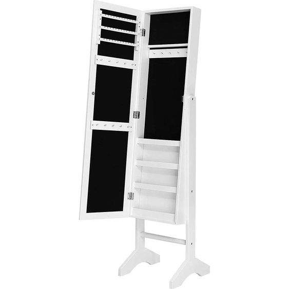 Armoire à bijoux indépendante avec miroir, blanche