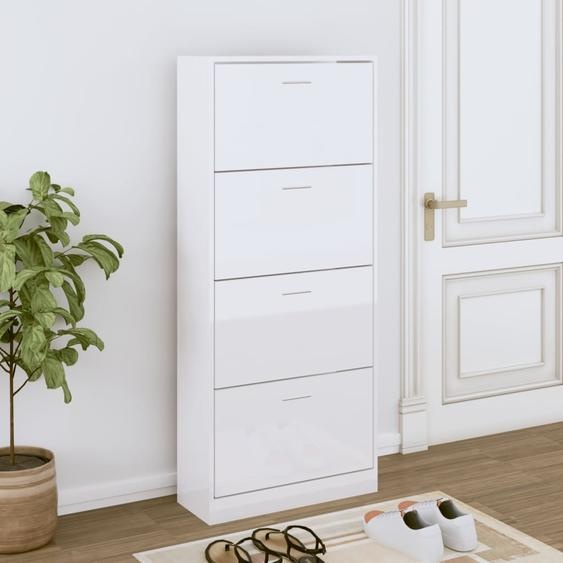 Armoire à chaussure Blanc brillant 63x24x147 cm Bois ingénierie