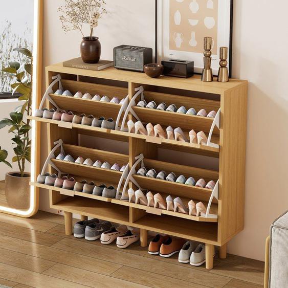 Armoire à chaussures 100 x 25 x 90 cm avec 4 tiroirs rabattables commode à chaussures en rotin avec poignées métalliques campagne