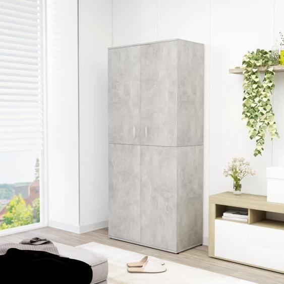 Armoire à chaussures - Gris béton - 2 portes - 6 étagères - Penderie
