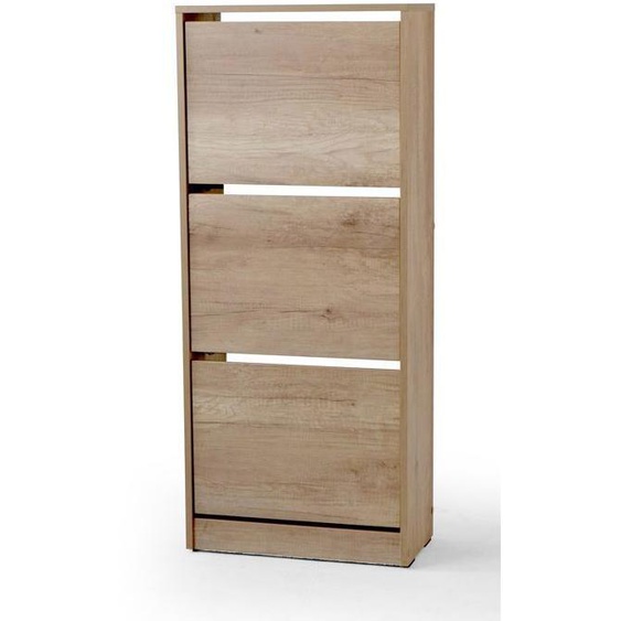 Armoire à chaussures,meuble à chaussures avec 3 porte abattante coloris chêne cambrian-longueur 51 x profondeur 26 x hauteur 119 cm