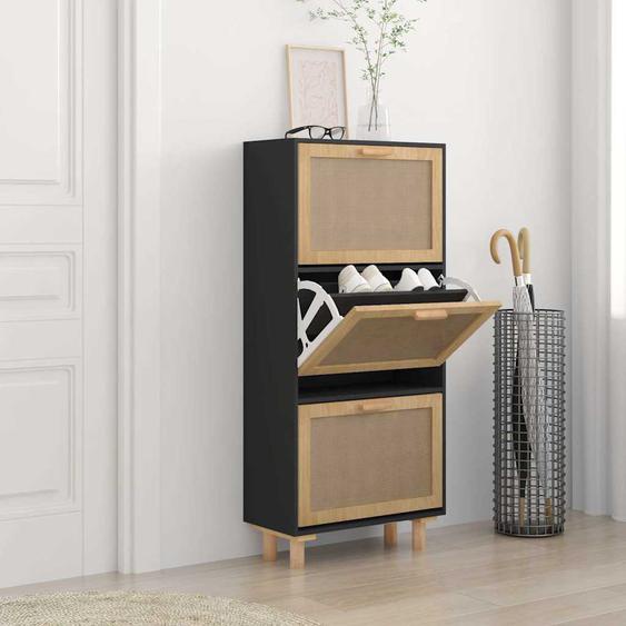 Armoire à chaussures Noir 52x25x115 cm Bois dingénierie/rotin