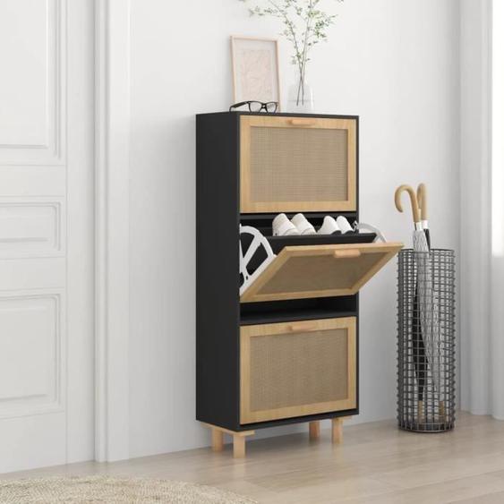 Armoire à chaussures Noir 52x25x115 cm Bois dingénierie-rotin BETTEVE 9014254714218