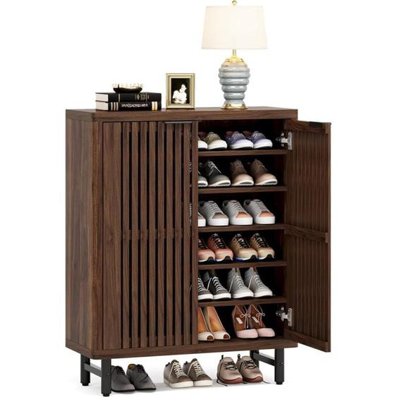 Tribesigns - Armoire à chaussures rétro à 6 niveaux pour chambre à coucher, couloir, salon, 24 paires de chaussures avec portes, étagères réglables