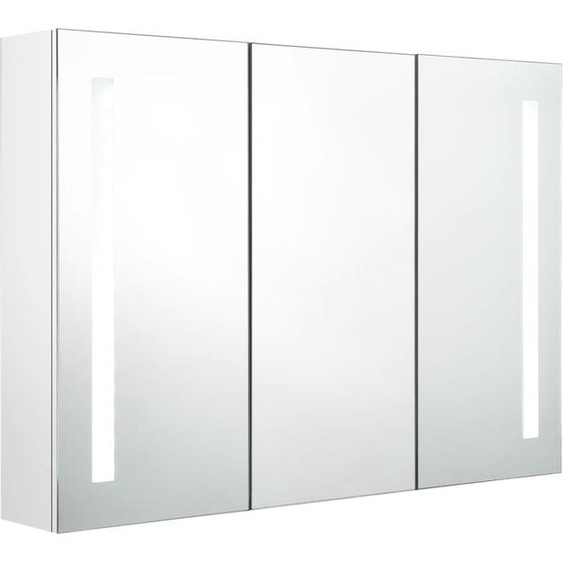 Armoire à glace LED pour salle de bain 89x14x62 cm blanc brillant