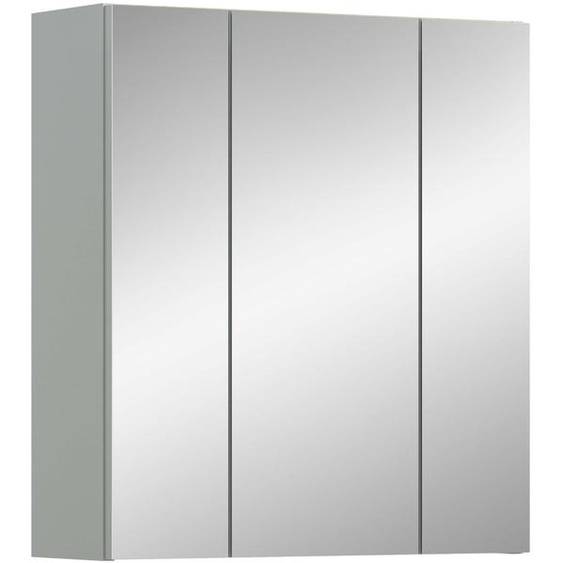 Armoire à miroir de 60x68x19 cm, avec 3 portes, 6 étagères, de couleur vert clair/chêne clair