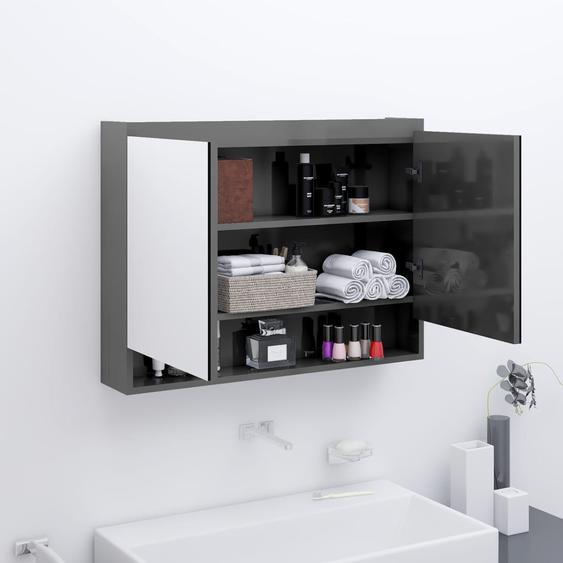 Armoire à miroir de salle de bain 80x15x60 cm MDF Gris brillant