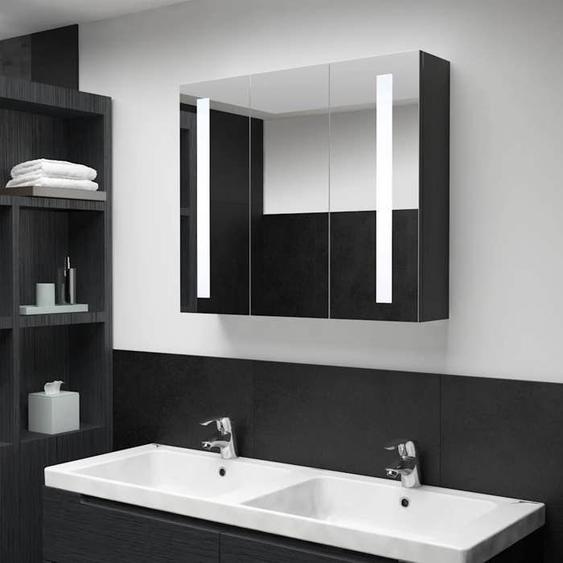 Armoire à miroir de salle de bain avec LED-Meuble de rangement suspendue 89x14x62 cm