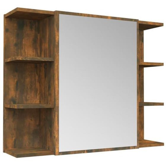 Armoire à miroir de salle de bain Chêne fumé 80x20,5x64 cm Bois Dilwe7842689957458