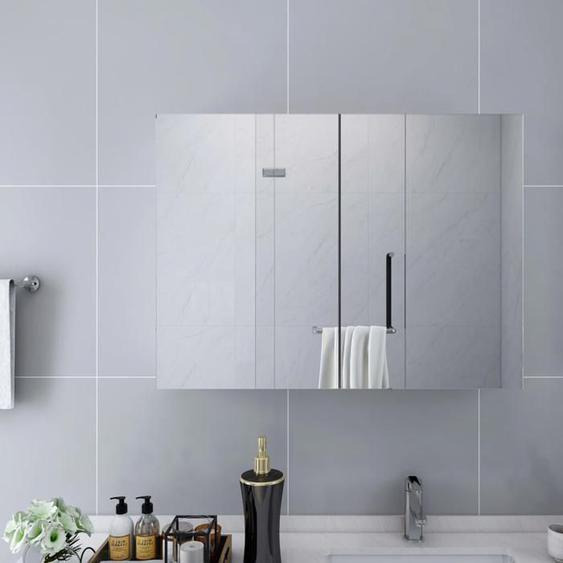 Armoire à miroir de salle de bain-Meuble de rangement suspendue blanc 80x15x60 cm MDF