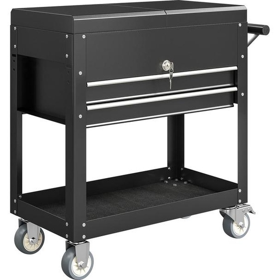 Armoire à outils roulante avec tiroirs, en acier verrouillable, noire
