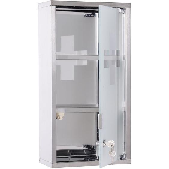 Armoire à pharmacie 2 étagères 3 niveaux verrouillable porte verre trempé dépoli logo croix 25L x 12l x 48H cm acier inox