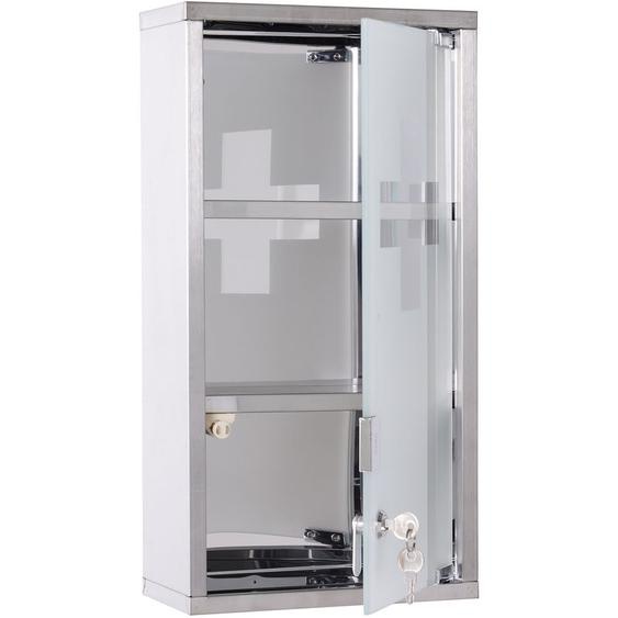 Armoire à pharmacie 2 étagères 3 niveaux verrouillable porte verre trempé dépoli logo croix 25L x 12l x 48H cm acier inox