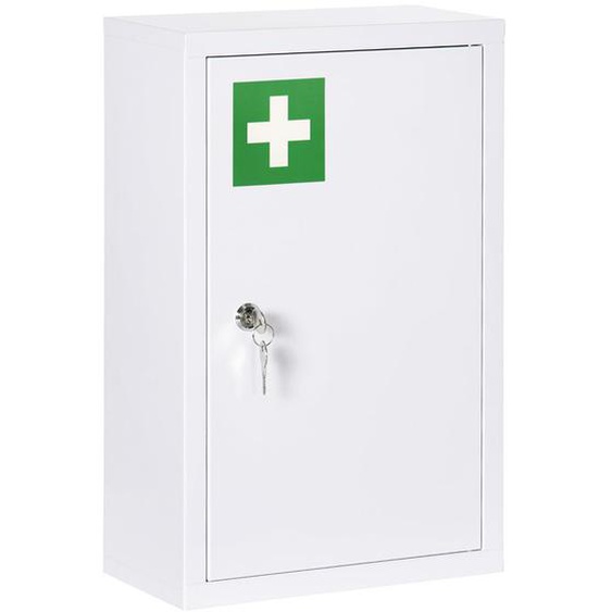 Armoire à pharmacie - kleankin - murale à 3 niveaux avec porte verrouillable 2 clés en acier - blanc