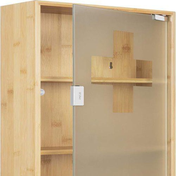 Armoire à Pharmacie Murale en Bambou avec Vitre Salle de Bain - Meuble de Rangement Verrouillable