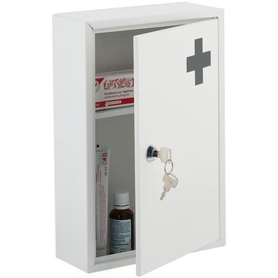 Relaxdays Armoire à pharmacie, verrouillable, 2 niveaux, acier, HxLxP: 32x21,5x8 cm, pour médicaments, accrocher, blanc