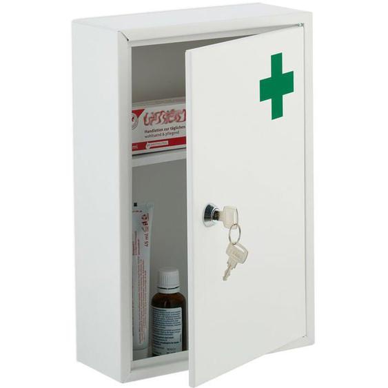 Armoire à pharmacie, verrouillable, 2 niveaux, acier, HxLxP: 32x21,5x8 cm, pour médicaments, accrocher, blanc