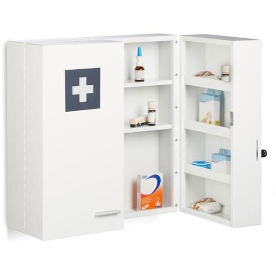 Relaxdays Armoire à pharmacie, verrouillable, 11 compartiments, acier, HLP:  53 x 53 x 21,5 cm, double porte, blanche