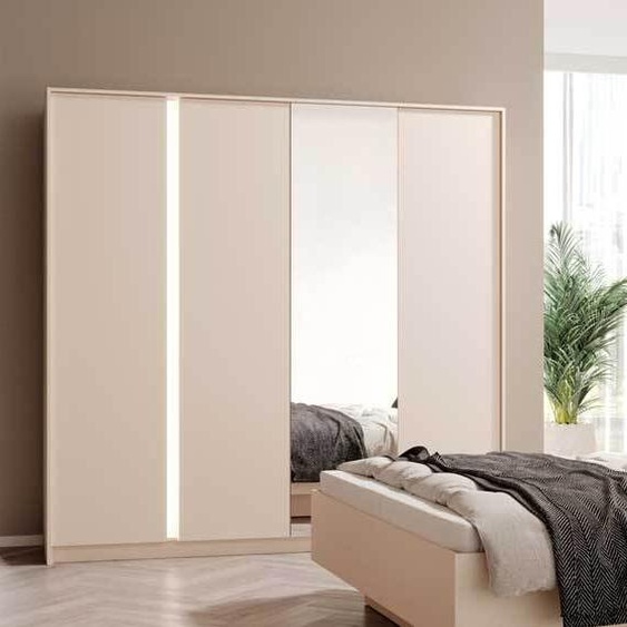 Armoire à portes battantes Dast 223 x 55 x 210 cm, beige, 4 portes, avec éclairage LED