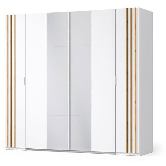 Armoire à portes battantes et coulissantes Florina, 219 x 62 x 207,5 cm, 4 portes, blanc / chêne Artisan