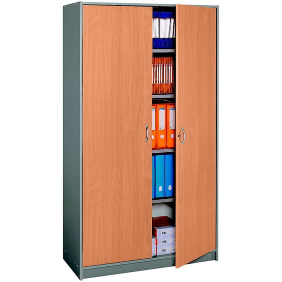 Armoire à portes battantes Officio H. 185 x L. 104 cm - Corps Aluminium - Portes Hêtre