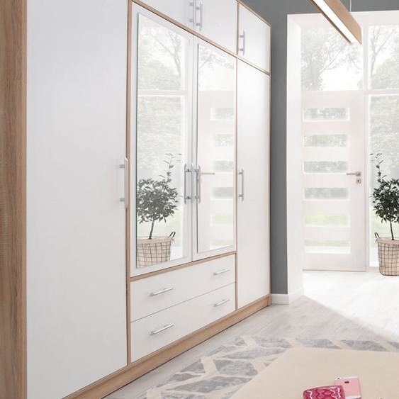 Armoire à portes battantes Smart 200 x 56 x 230 cm, blanc chêne Sonoma, avec élément supérieur