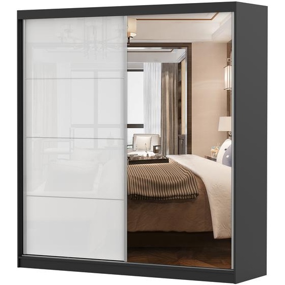 Armoire à portes coulissantes Armoire 233 cm noir/blanc avec miroir - Multi 35