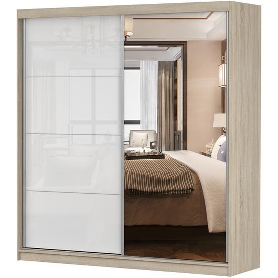 Armoire à portes coulissantes Armoire 233 cm Sonoma/blanc avec miroir - Multi 35