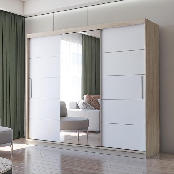 Armoire à portes coulissantes Armoire avec miroir 250cm Sonoma/Blanc Alba