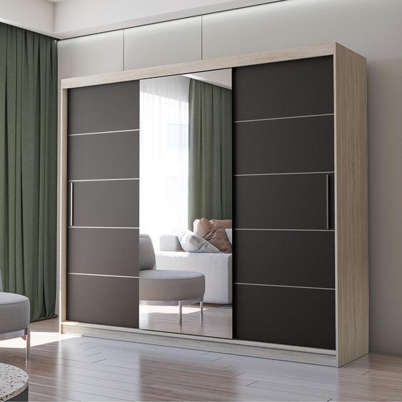 Armoire à portes coulissantes Armoire avec miroir 250cm Sonoma/noir Alba
