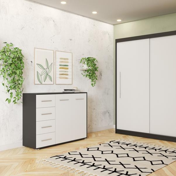 Armoire à portes coulissantes Armoire deux portes 204 cm Commode 135 cm Noir/blanc Torino II Frida 01