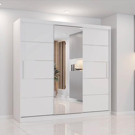 Armoire à portes coulissantes Astra, 233 cm, blanc/blanc, avec miroir