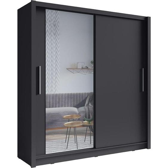 Armoire à portes coulissantes avec miroir - 205 cm - gris graphite - Collection OZZULA