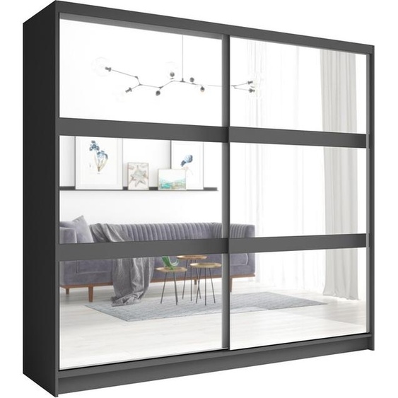 Armoire 2 portes coulissantes avec miroir 230 cm - gris graphite - Collection NOFI